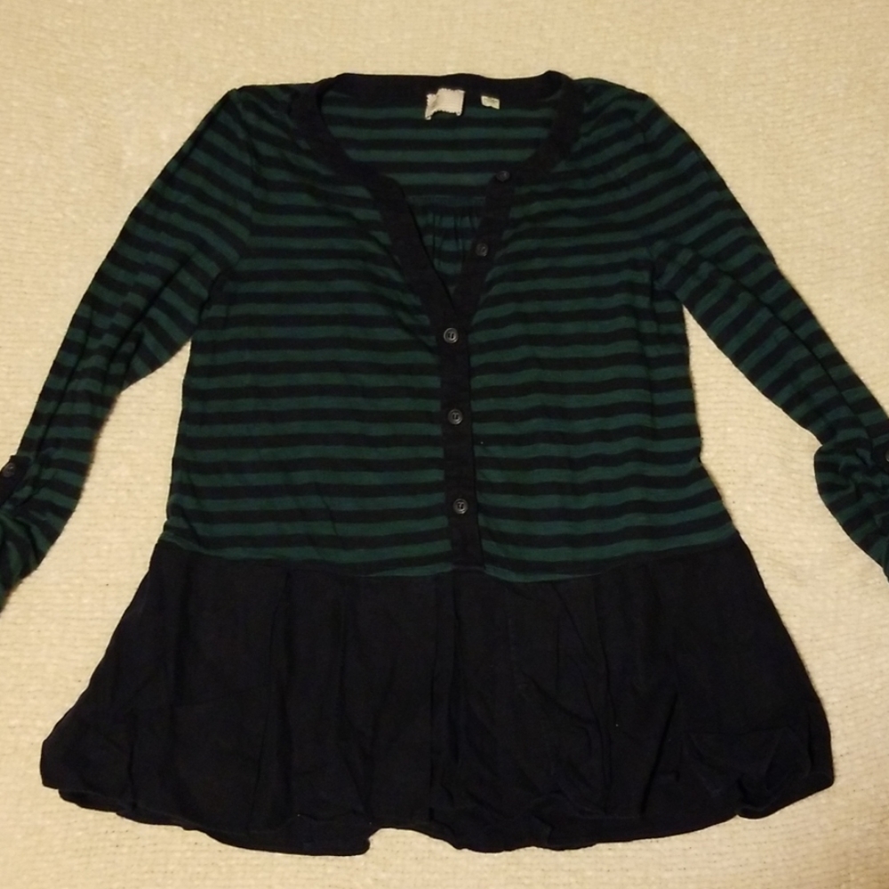 Anthropologie 9-H15 Blue & Green XS Stipped Top